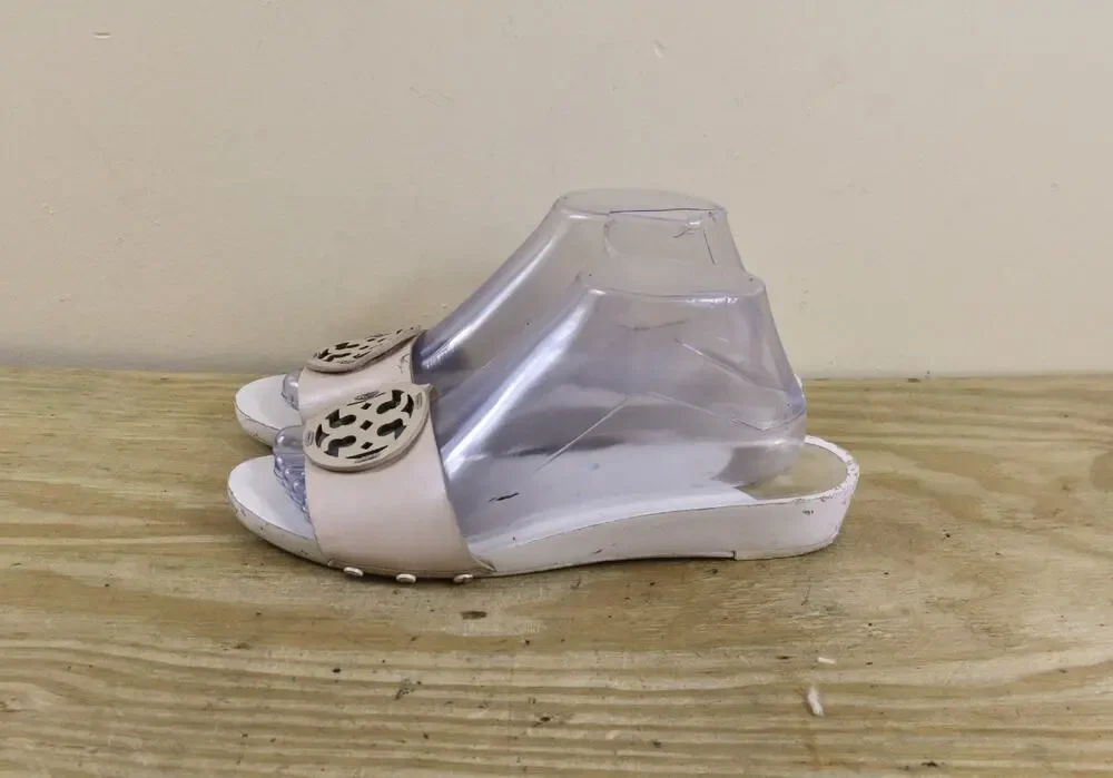 Tory Burch Shoes 8.5 White Leather Wedge Slides Sandals